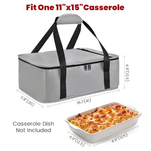 Bodaon Insulated Casserole Carrier Bag, Fits 9"x13" and 11"x15" Baking Dish with Lid, Casserole Carriers for Hot or Cold Food for Transport (Grey) - color: Grey