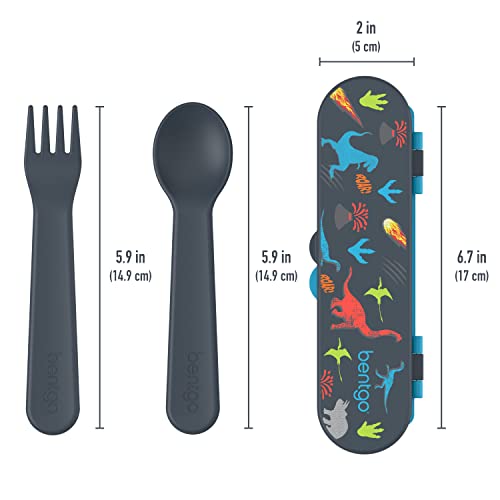 Bentgo Kids Utensil Set - Reusable Plastic Fork, Spoon & Storage Case - BPA-Free Materials, Easy-Grip Handles, Dishwasher Safe - Ideal for School Lunch, Travel, & Outdoors (Dinosaur) - color: Dino