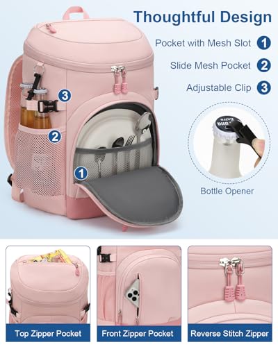 Pritent Cooler Backpack Insulated Waterproof,30/45 Cans Backpack Coolers Leakproof Lunch Backpack for Men Women Portable Soft Cooler Bag for Beach Camping Trave Picnic - color: Pink, size: 45 Cans