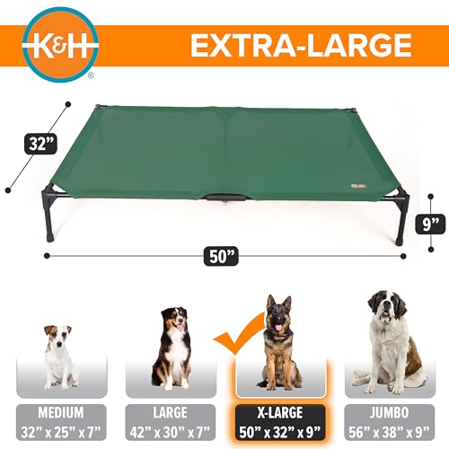 K&H Outdoor Elevated Dog Bed - Cooling Raised Dog Bed for Large & Extra-Large Pets, Breathable Mesh Hammock Design, Indoor/Outdoor Washable Cover, Portable Metal Frame, Green, XL 50x32in - color: Green Mesh, size: X-Large 50"L x 32"W