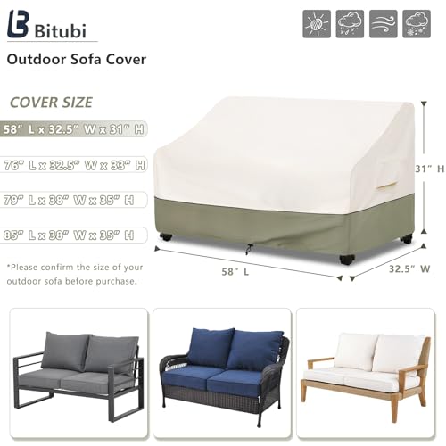 Bitubi Waterproof Patio Sofa Cover, Heavy Duty 2-Seater Outdoor Couch Cover Size Up to 58W x 32.5D x 31H Inches, Lawn Patio Furniture Covers with Air Vent (Beige) - color: Sofa-beige, size: 58"W x 32.5"D x 31"H