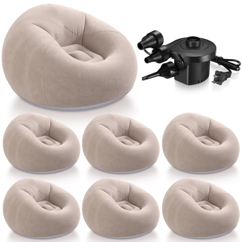 Realspring 6 9 12 Pcs Inflatable Bean Bag Chairs for Adults with Electric Air Pump, Blow up Couch Folding Portable Inflatable Couch Lazy Sofa for Outdoor Movie Night Camping(Coffee,6 Pcs) - color: Coffee