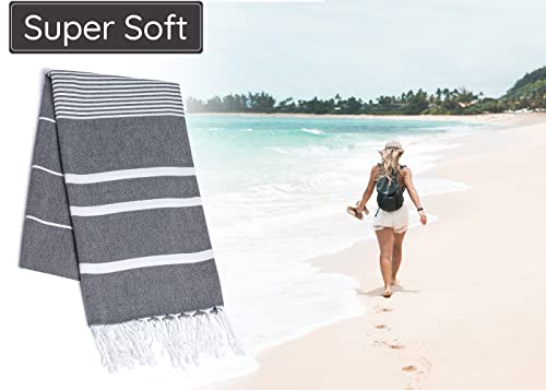 Premium Turkish Beach Towel – 100% Cotton, Quick Dry, Sand Free, Oversized Quick Dry Towel 35”x 67” – Ideal for Travel, Pool, and Beach Blanket – Black Color - color: Black