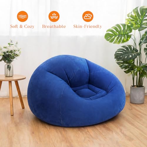 2 Pcs Inflatable Bean Bag Chairs with Electric Air Pump Inflatable Chairs Blow up Couch Folding Portable Inflatable Lazy Sofa for Movie Night Living Room Outdoor Camping (2, Royal Blue) - color: Royal Blue