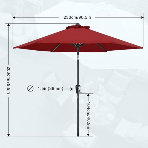MASTERCANOPY 7.5FT Patio Umbrella with Push Button Tilt and Crank, Outdoor Market Umbrella with 6 Sturdy Ribs, UV Protection & Waterproof for Garden, Deck, Backyard, Pool (Burgundy) - color: burgundy, size: 7.5FT