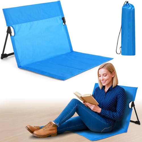 Jetec Foldable Floor Backrest Chair Portable Camping Chair with Storage Bag Light Weight Lazy Seat for Indoor Outdoor Bed Ground Park Lawn Concerts Beach Hiking - color: Blue, size: X-Large