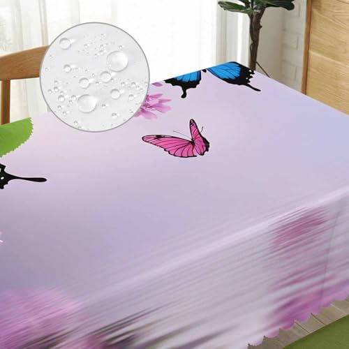 Butterfly Kitchen Tablecloth Nature Flowers Butterflies Indoor Outdoor Table Cover Anti-Oil Table Cloths for Wedding Banquet Dinner Tablecloths, 52x70 Inch(4-6 Seats) Blue Purple - color: Butterfly