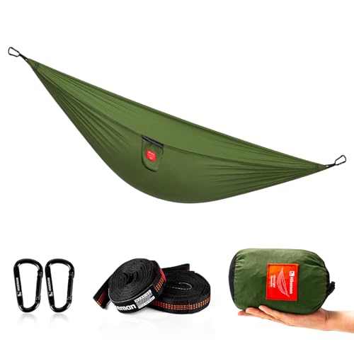 HIKEMAN Hammock for Camping Ultralight Hammocks Gear for Outdoors Backpacking Survival or Travel - Portable Lightweight Nylon - Up to 440lbs(Army Green) - color: Green