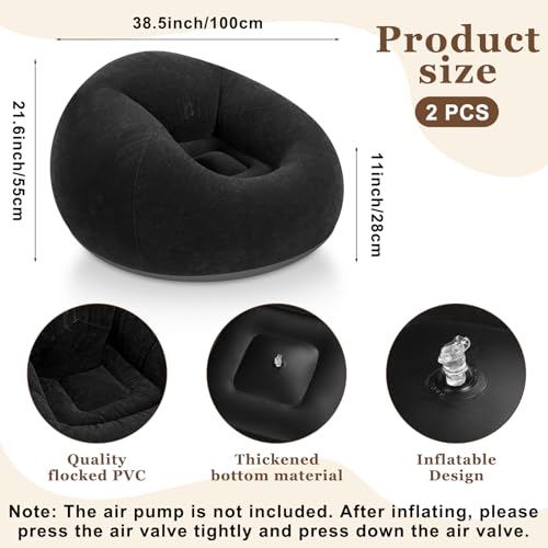 Realspring Inflatable Bean Bag Chairs Outdoor Blow up Camping Chairs Inflatable Lazy Sofa Folding Portable Bean Bag Loungers Couch for Movie Night(Black,2 Pcs) - color: Black