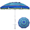 AMMSUN 8 Feet Large Beach Umbrella with Sand Anchor Heavy Duty High Wind Portable Outdoor Umbrellas UV 50+ Protection Air Vent Tilt Patio Garden Pool - color: Green Stripes