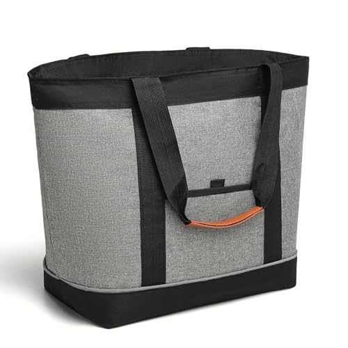 Insulated Cooler Bag Reusable Grocery Tote Bags Transport Large Lunch Box for Women - color: Light Gray