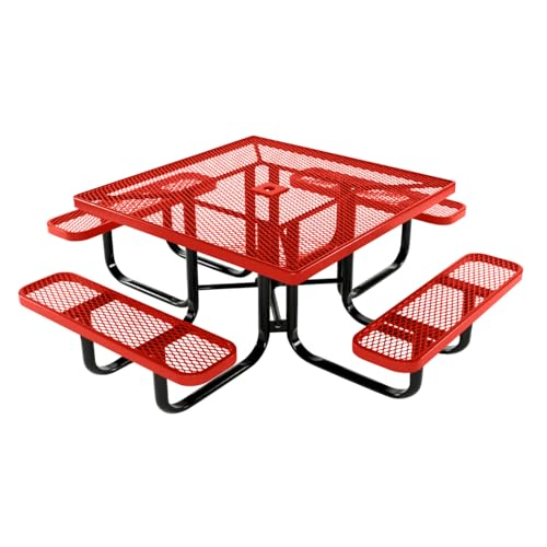 COATEDOUTDOORFURNITURE Heavy-Duty Portable Outdoor Kids Table with Umbrella Hole, Expanded Metal Kids Picnic Table, Commercial-Grade, Made in America (46 in, Square, Childrens, Red) - color: Red, Expanded Metal, size: 46 In, Square Childrens