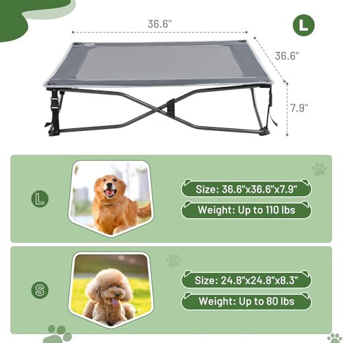 TIMBER RIDGE Outdoor Dog Bed, Cooling Elevated Pet Bed Portable Raised Dog Bed with Breathable Mesh, Dog Bed Foldable Dog Cot for Indoor & Outside, Grey - size: 36.6"L x 36.6"W x 7.9"Th