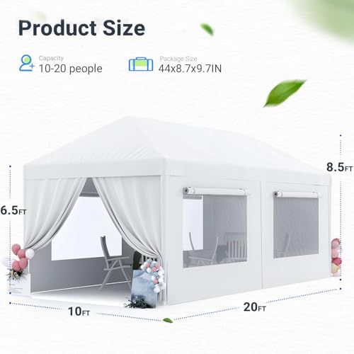 Quictent 10x20 Party Tent Gazebo Wedding Canopy Tent for Parties BBQ Shelter Pavilion with Removable Mesh Sidewalls & Elegant Church - size: 10' x 20' w/ 4 Mesh Sides