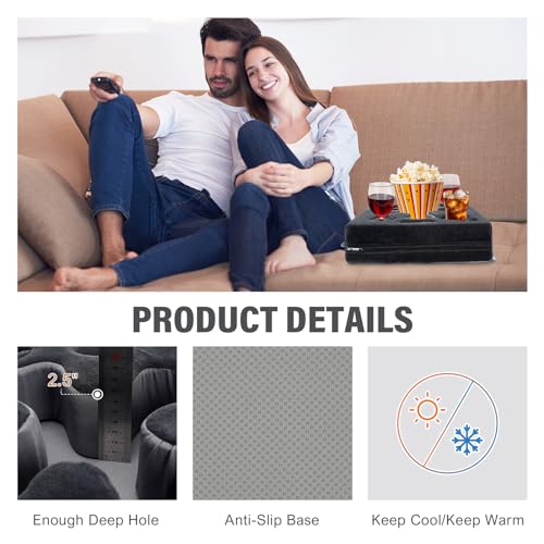 Couch Cup Holder-Sofa Cup Holder Pillow Tray Caddy Cupholder Hearted for Bed, Rv, Tv, Car, Man Cave, Backseat for Remote, Drinks, Snacks (Square-Grey) - color: Dark Grey