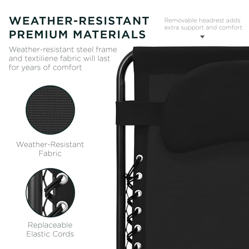 Best Choice Products Oversized Zero Gravity Chair, Folding Outdoor Patio Lounge Recliner w/Cup Holder Accessory Tray, Pillow - Black - color: Black