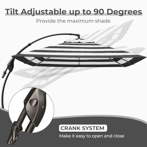 Grand patio 10x10 FT Patio Cantilever Umbrella with Base Outdoor Large Square Tilting Offset Umbrellas for Pool Deck (Black & White, 10x10 FT) - color: Black & White, size: 10X10 FT