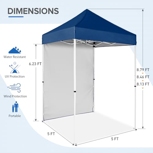 EAGLE PEAK Pop up Canopy 5x5, Outdoor Portable Canopy Tent with One Removable Sunwall, Carry Bag Included, Dark Blue - color: Dark Blue