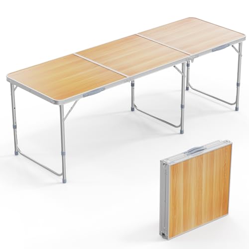 VINGLI 6ft Folding Camping Table with Carry Handle,Portable Utility Table Multipurpose for Party Picnic Tailgating Outdoor Patio Garden Indoor Kitchen … - color: Natural, size: 6ft