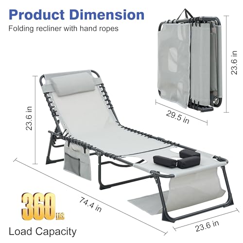 Face Down Chaise Lounge Chair Set of 2, 5-Position Adjustable Sunbathing, Foldable Tanning Chair with Face& Arm Holes, Outdoor Recliner Chair for Pool, Beach, Patio, Lawn (Gray, 2 Pcs) - color: Gray&hole