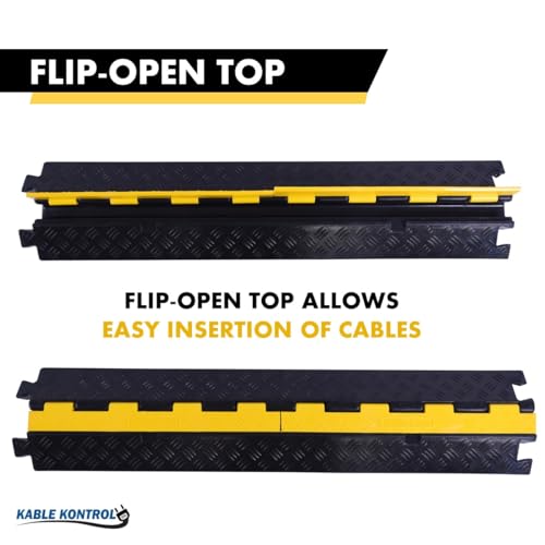 Kable Kontrol Atlas Heavy Duty Cable Protector Ramp - 1 Channel Bulk Wholesale Pallet - 70 Pcs - 39" Long Black & Yellow - 24,000 Lbs Capacity - Rubber Speed Bump Wire Protector Cord Cover - CP9896 - size: 1 Channel - 70 Units