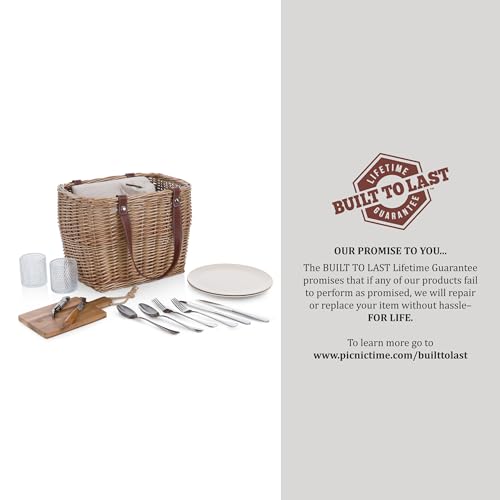 Picnic TIME Terrabella Handwoven Picnic Basket, Earth Friendly Basket, Made from Recycled Materials, Upcycled Picnic Basket, (Beige)