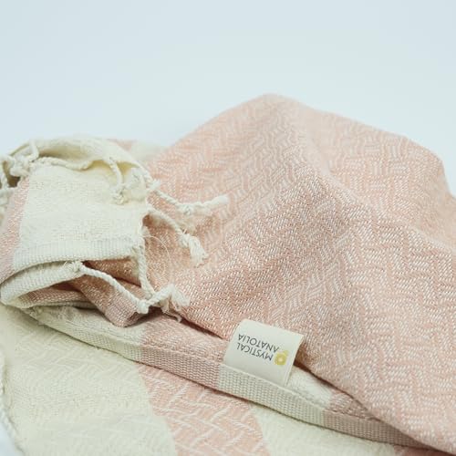 mysticalanatolia Turkish Beach Towel Oversized Cotton Sand Free Quick Dry Lightweight Peshtemal Large Travel Yoga Picnic Blanket Absorbent Compact 39x79 Beige - color: Beige