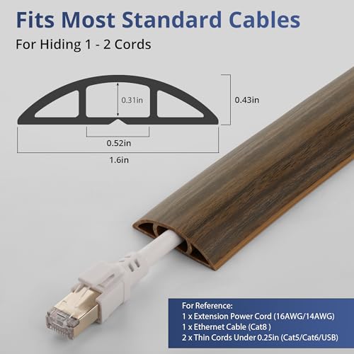 ZhiYo 3.6ft Cord Covers for Wires on Floor, Cord Hider Floor Hide Extension Cords, Soft PVC Cable Cover Cable Protector, Wire Cavity W0.62in H0.31in, Smoked Brown Wood - color: Smoked Brown Wood, size: 1.6'' W X 3.6' L