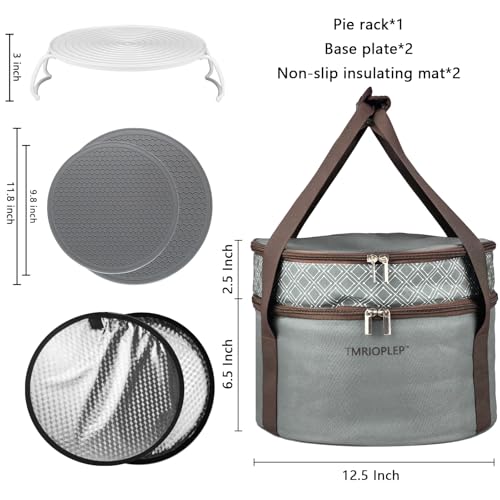 Pie Carrier With A Lid And Handle, With A Hard Edge That Won'T Collapse, Round Insulated Casserole Carrier,It Is Suitable For The Safe Transportation Of Cold And Hot Food (Grey) - color: Grey