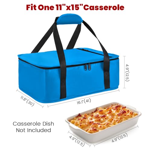 Bodaon Insulated Casserole Carrier Bag, Fits 9x13 and 11x15 Inch Baking Dish with Lid, Casserole Carriers for Hot or Cold Food for Transport (Black) - color: Blue