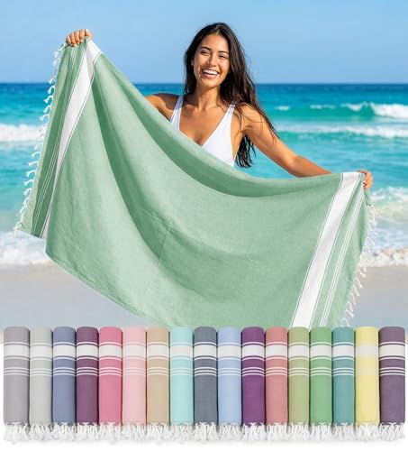 LANE LINEN Beach Towel - Pool Towels Oversized, Pre-Washed Extra Large Beach Towels, Sandless Beach Towel, Quick Dry Travel Towel, Large Pool Towel, 39"x71" - Jade Green - color: 11: Jade Green, size: Pack of 1