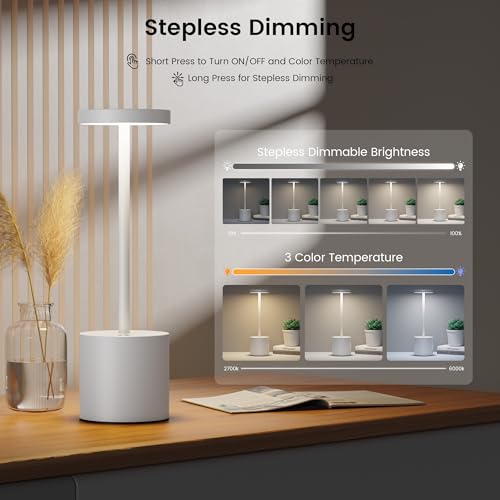 SAKRINGT 2 Pack Cordless Table Lamp Rechargeable,5000mAh Battery Operated Portable LED Table Light,Dimming Desk Lamp for Patio/Restaurant/Outdoor - color: 2Pack White