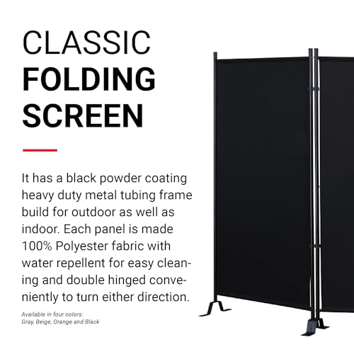 Proman Products - Galaxy Section Divider, Water Repellent Fabric Room Divider with Black Powder Coated Metal Frame for Indoors or Outdoors (Black) - color: Black, size: 3 Panel
