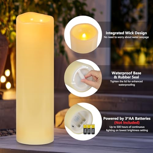Kimjo 14" x 4" Large Outdoor Candles with Remote: Battery Operated LED Flameless Candles with Timer - Realistic Fake Waterproof Flickering Pillar Candles for Patio Porch Lanterns (Ivory 2 Pack) - color: Ivory