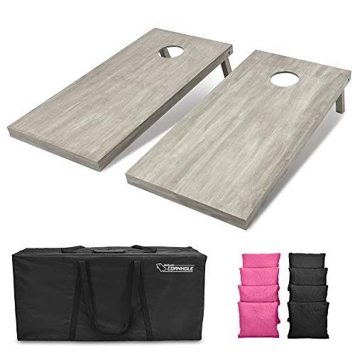 GoSports 4 ft x 2 ft Regulation Size Wooden Cornhole Boards Set - Includes Carrying Case and Bean Bags (Choose Your Colors) Over 100 Color Combinations - color: Black & Pink