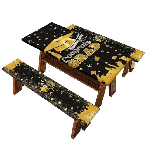 Graduation Decorations Class of 2025 Tablecloth - 3 Pcs Elastic Congrats Grad Table Cloth for Graduation Party Decorations - color: Graduation Patterns, size: Small