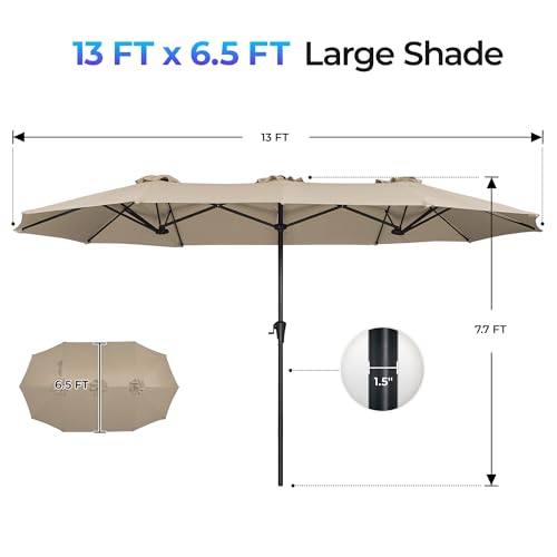 SUPERJARE 13FT Outdoor Umbrella for Patio, Double sided Pool Umbrellas with Fade Resistant Canopy, Large Table Umbrella for Deck, Market, Backyard - Warm Beige - color: Warm Beige, size: 13FT