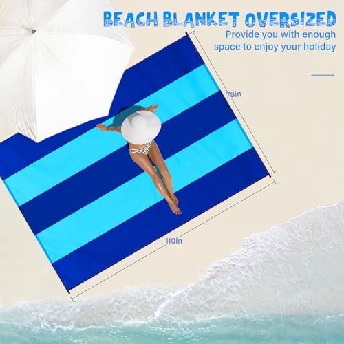 Beach Blanket Waterproof Sandproof 1-7 Adult Oversized 78 '' × 110 '' Lightweight Durable Compact Sand Free Extra Large Beach Mat for Travel Camping Hiking Picnic - color: 2blue, size: 78“x110”