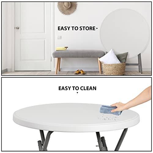 JupiterForce 32 Inch Round Folding Table, Indoor Outdoor Portable Plastic Dining Card Table High Top Cocktail Table for Camping Picnic Party Wedding Event, White - size: 32 inch