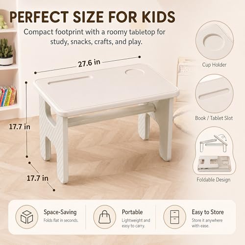 UNICOO Kids Folding Table, Toddler Activity Table for Study, Snack, Art Craft and Play, Portable Plastic Children's Table for Small Spaces, Home and Playroom - color: White & Gray