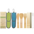 UPTRUST 2 Set Bamboo Cutlery Set Bamboo Travel Utensil Reusable Table cutlery Fork Knife Spoon Chopsticks Straw Cleaning Brush for Travel Picnic School Office（Skyblue& Green） - color: Skyblue& Green