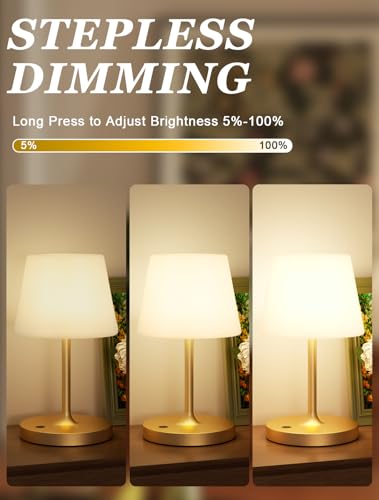 Kakanuo Gold Cordless Shower Lamp Waterproof, Rechargeable Cordless Lamp with 4000mAh Battery, Touch Dimmable Table Lamp for Outdoor, Kitchen, Bathroom, Camping, Patio, IP54 - color: Gold