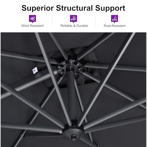 PURPLE LEAF 9 Feet Patio Umbrella Outdoor Cantilever Square Umbrella Aluminum Offset Umbrella with 360-degree Rotation for Garden Deck Pool Patio, Light Grey - color: Light Grey, size: 9' X 9', style: Standard
