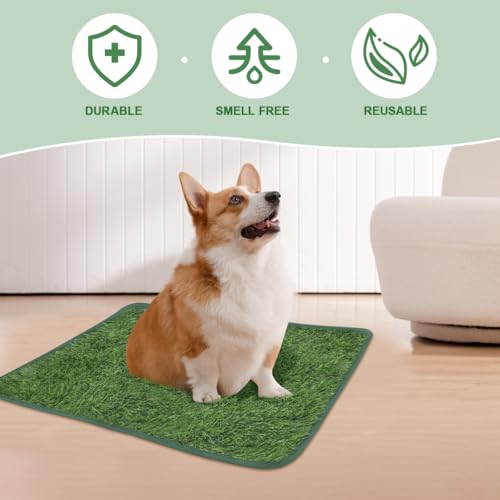 POPETPOP Pet Pee Pad, Artificial Reusable Fake Grass Pee Pad, Washable Pet Training Toilet Mat for Indoor/Outdoor Dogs Puppy Training - Easy to Clean (23"X18")