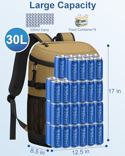Pritent Cooler Backpack Insulated Waterproof,30/45 Cans Backpack Coolers Leakproof Lunch Backpack for Men Women Portable Soft Cooler Bag for Beach Camping Trave Picnic - color: Khai, size: 45 Cans