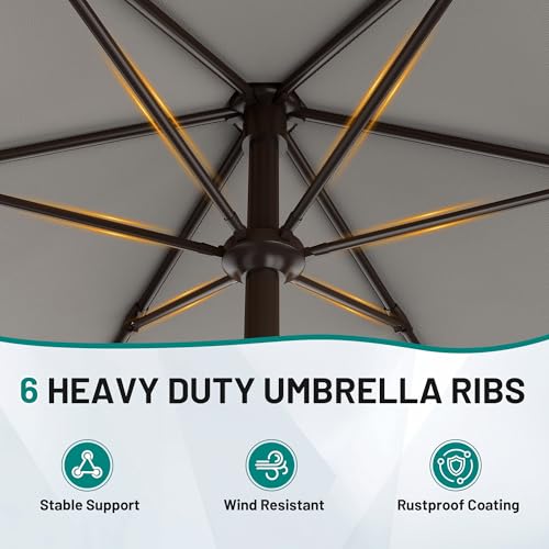 AreShark 7.5FT Patio Umbrella Table Market Umbrella with 6 Sturdy Ribs, Button Tilt/Crank Heavy-Duty Round Outdoor Umbrellas for Garden, Deck, Backyard,and Pool, Foggy Gray - color: Foggy Gray, size: 7.5FT