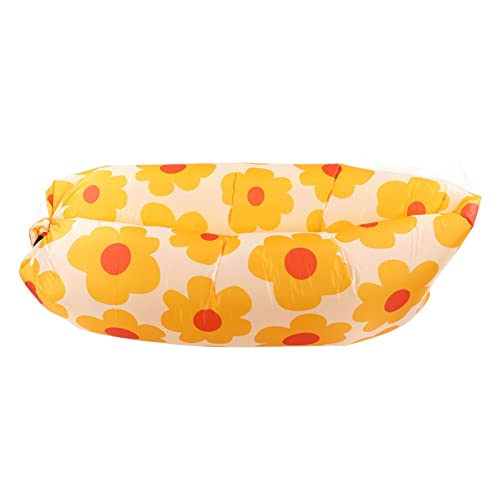 Inflatable Sofa, Portable Inflatable Lounger Couch with Tear 190T Polyester Fabric, No Pump Needed Wind Fill Design, Includes Storage Bag for Camping Garden (Flower) - color: Flower
