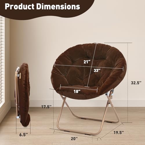 MoNiBloom Round Folding Faux Fur Saucer Chair for Bedroom Living Room Dorm Foldable Metal Frame Oversized Large Comfy Furry Padded Soft Lounge Lazy Cozy Moon Chair for Adults (Brown, 2 Pieces) - color: Brown