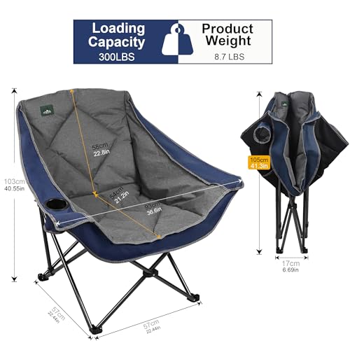Northroad Oversized Foldable Camping Chair, Outdoor Padded Lawn Chair w/Cup Holder,Carry Bag for Beach, Hiking, and Picnics,Heavy-Duty 300-lbs Capacity, Blue - color: Blue