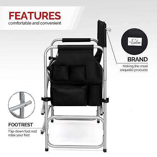 mefeir 26" Tall Folding Directors Chair with Side Table,Portable Makeup Artist Bar Height, Steel Frame 300 lbs Capacity, 19.2" D x 23.6" W x 40.5" H,Black - color: Black, size: 26in